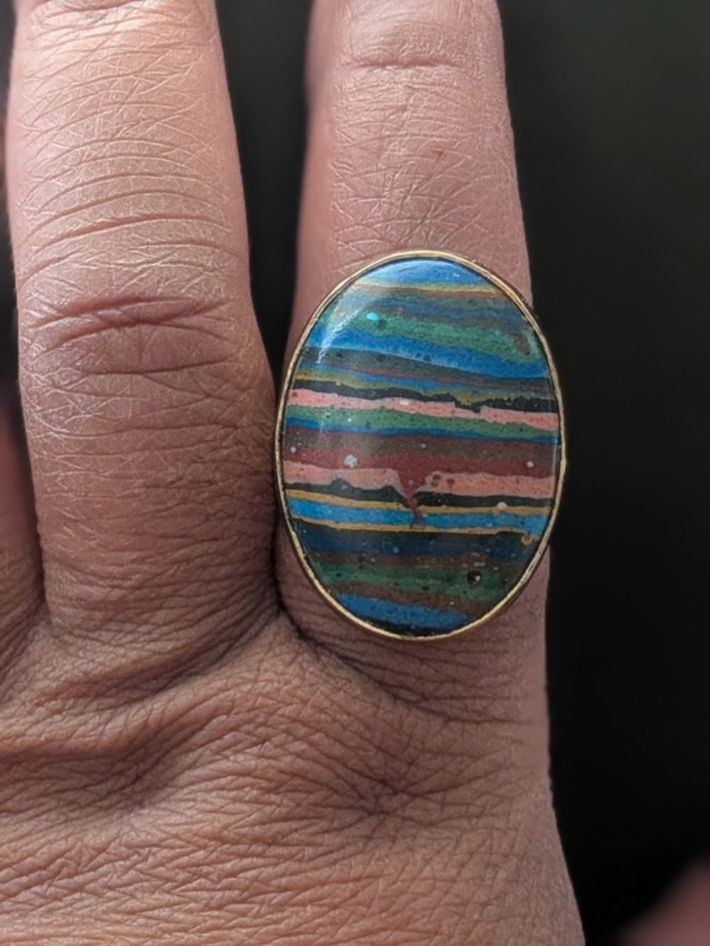Charles Albert Alchemia Rainbow Calsilica Cocktail Ring Statement Adjusts RARE